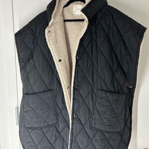 Anthropologie Black Quilted Cape with Cream Lining